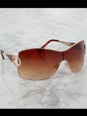 Women's Oversized Rimless Shield Sunglasses - Brown Gradient